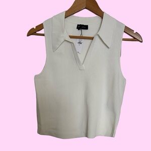 GAP White Sleeveless Collared Crop Top